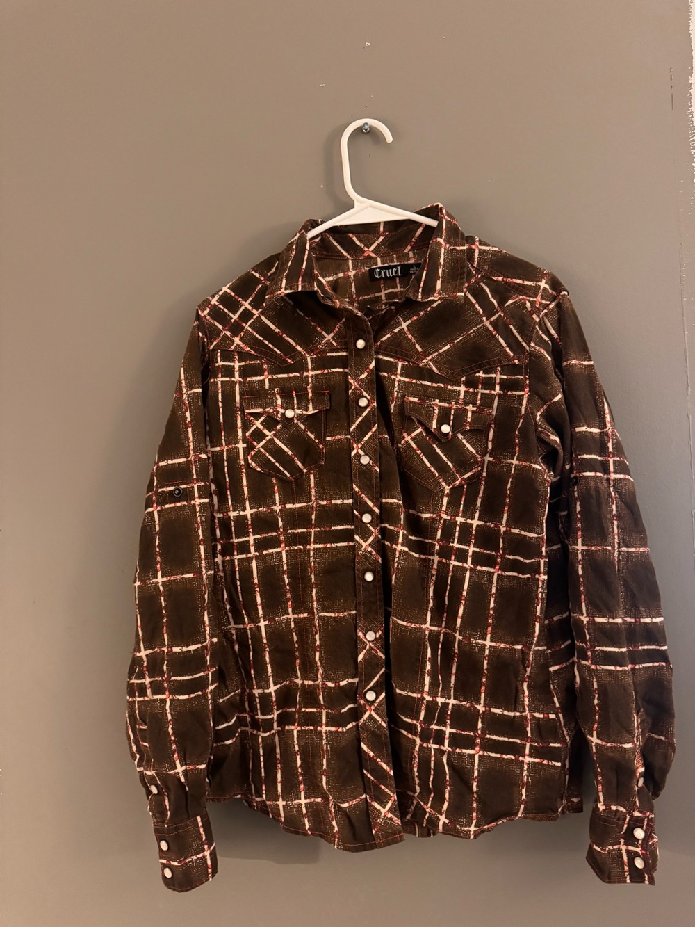 Cruel Girl Brown Plaid Button-Down Shirt